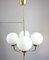 Lustre Mid-Century en Laiton et Verre Opalin 6