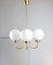 Lustre Mid-Century en Laiton et Verre Opalin 1