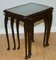 Hardwood Queen Anne Style Nesting Tables with Green Embossed Leather Top 7