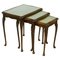 Hardwood Queen Anne Style Nesting Tables with Green Embossed Leather Top 1