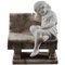 Statue Vintage d'Enfant Dormant sur un Banc en Albâtre et Marbre 1