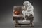 Statua vintage di un bambino che dorme su una panchina in alabastro e marmo, Immagine 2