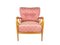 Italian Wood & Pink Fabric Armchair in the Style of Paolo Buffa, 1940s 1