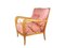 Italian Wood & Pink Fabric Armchair in the Style of Paolo Buffa, 1940s 4