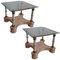 Modern Wood and Brass Tables with Glass Top, 1980s, Set of 2, Image 1