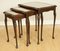 Mahogany Nest of Tables with Queen Anne Style Legs and Leather Top 6