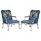 Vintage Italian Hand Painted Armchair Coat of Arms Armorial Upholstery, Set of 2 1