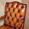 Brown Leather Chesterfield Directors Captains Chair with Porcelain Castors, Image 11