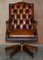 Brown Leather Chesterfield Directors Captains Chair with Porcelain Castors 2