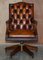 Brown Leather Chesterfield Directors Captains Chair with Porcelain Castors, Image 2