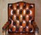 Brown Leather Chesterfield Directors Captains Chair with Porcelain Castors 13