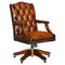 Brown Leather Chesterfield Directors Captains Chair with Porcelain Castors 1