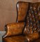 Victorian Claw & Ball Chesterfield Wingback Brown Leather Armchairs, Set of 2 6