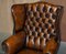 Victorian Claw & Ball Chesterfield Wingback Brown Leather Armchairs, Set of 2 19