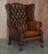 Victorian Claw & Ball Chesterfield Wingback Brown Leather Armchairs, Set of 2 17