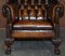 Victorian Claw & Ball Chesterfield Wingback Brown Leather Armchairs, Set of 2 11
