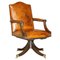 Vintage Brown Leather Oak Framed Captains Directors Armchair, Image 1