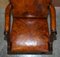 Vintage Brown Leather Oak Framed Captains Directors Armchair, Image 4