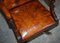 Vintage Brown Leather Oak Framed Captains Directors Armchair 5