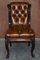 Carved Chesterfield Brown Leather Dining Chairs from C Hindley & Sons, 1845, Set of 5, Image 6