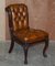 Carved Chesterfield Brown Leather Dining Chairs from C Hindley & Sons, 1845, Set of 5 5