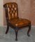 Carved Chesterfield Brown Leather Dining Chairs from C Hindley & Sons, 1845, Set of 5, Image 5