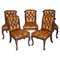 Carved Chesterfield Brown Leather Dining Chairs from C Hindley & Sons, 1845, Set of 5, Image 1