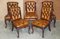 Carved Chesterfield Brown Leather Dining Chairs from C Hindley & Sons, 1845, Set of 5 2