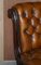 Carved Chesterfield Brown Leather Dining Chairs from C Hindley & Sons, 1845, Set of 5, Image 16