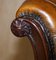 Carved Chesterfield Brown Leather Dining Chairs from C Hindley & Sons, 1845, Set of 5, Image 17