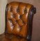Carved Chesterfield Brown Leather Dining Chairs from C Hindley & Sons, 1845, Set of 5, Image 8
