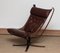 Chaise à Dossier Haut et Ottomane Falcon en Cuir Marron Foncé par Sigurd Ressel de Vatne Møbler, 1970s, Set de 2 1