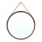 Round Mirror With Wooden Frame and Leather Cord, 1960s 1