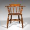 Antique English Victorian Beech Elm Smokers Bow Captain Elbow Chair, 1900 2