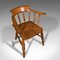 Antique English Victorian Beech Elm Smokers Bow Captain Elbow Chair, 1900 7