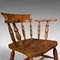 Antique English Victorian Beech Elm Smokers Bow Captain Elbow Chair, 1900 9