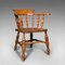 Antique English Victorian Beech Elm Smokers Bow Captain Elbow Chair, 1900 1