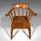 Antique English Victorian Beech Elm Smokers Bow Captain Elbow Chair, 1900 8