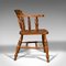 Antique English Victorian Beech Elm Smokers Bow Captain Elbow Chair, 1900 4