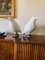 Grandes Sculptures d'Oiseau Martin-Pêcheur, Céramique Blanche et Laiton, Set de 2 7