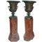 18th-Century Marble & Bronze Pedestals with Vases, Set of 2 1