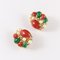 Clip on Earrings in Faux Pearl & Red and Green Stones by Trifari, Set of 2 1