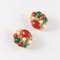 Clip on Earrings in Faux Pearl & Red and Green Stones by Trifari, Set of 2, Image 1