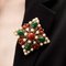 Brooch in Faux Pearl & Red and Green Stones from Trifari 8