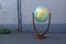 Beleuchteter Art Deco Glas Globus mit Stimmgabelfuß aus Nussholz von Columbus Oestergaard 23