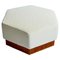 Hexagonal Pouf in Soft White Boucle with Wooden Base, Italy 1