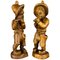 German Hand Carved Wood Figurative Sculptures of Two Boy Musicians, Set of 2 1