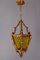 Hand Carved Wood and Yellow Glass One-Light Lantern 20