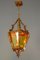 Hand Carved Wood and Yellow Glass One-Light Lantern 2