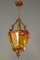 Hand Carved Wood and Yellow Glass One-Light Lantern, Image 2